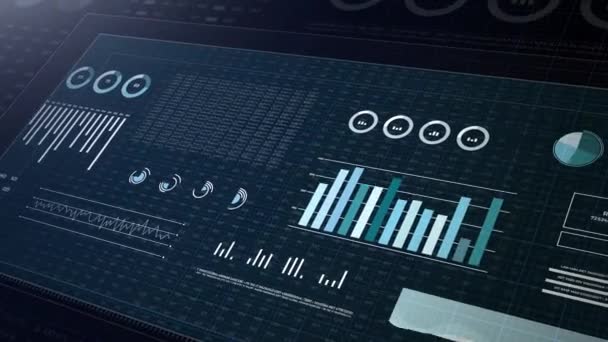 HUD Display Monitor 3D. Statistiken, Finanzmarktdaten, Analysen und Berichte, Zahlen und Grafiken. Loopable animiertes Eröffnungsvideo 4K. - Filmmaterial, Video