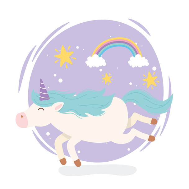 unicórnio arco-íris estrelas mágico fantasia desenho animado bonito animal
 - Vetor, Imagem