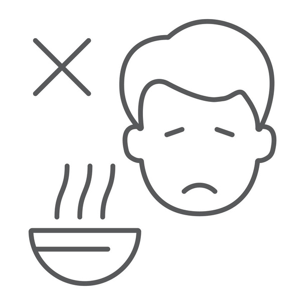 Perte d'appétit icône de ligne mince, régime alimentaire et covide-19, signe de symptôme de coronavirus, graphiques vectoriels, une icône linéaire sur un fond blanc, eps 10
. - Vecteur, image