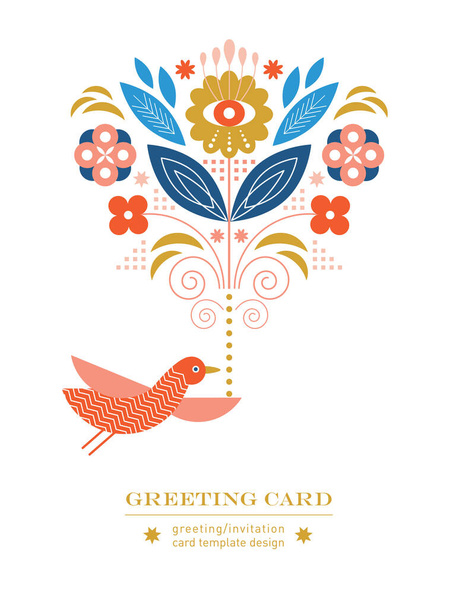 Greeting card illustration with ornament flowers and birds  - Vector, imagen
