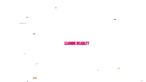 Lernbehinderung animierte Wortwolke auf weißem Hintergrund. - Filmmaterial, Video