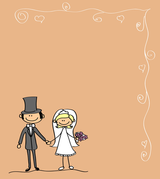 Bride and groom holding hands - Vector, Image