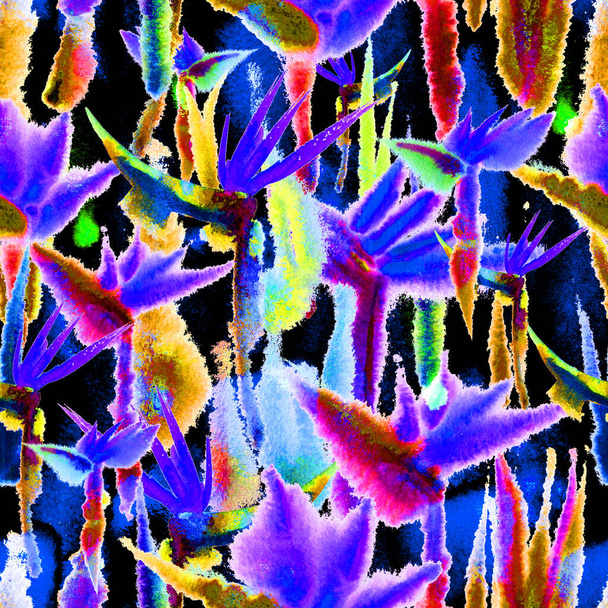 exotic jungle tropical seamless pattern endless repeat dark shadow print tie dye textile fabric - Фото, зображення