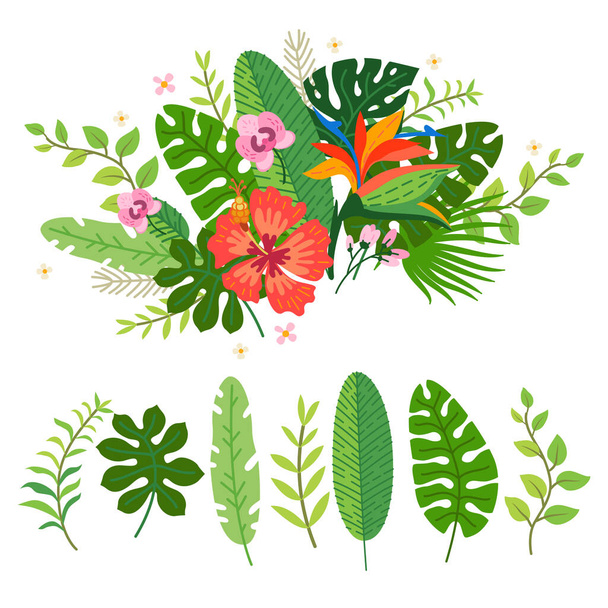 Collection of tropical flowers. A floral set - Vector, Image