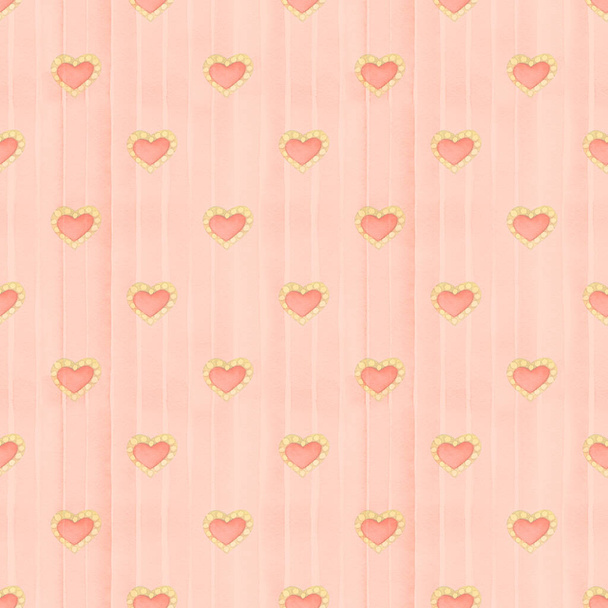 Seamless watercolor heart pattern on paper texture. Valentines day background - Φωτογραφία, εικόνα