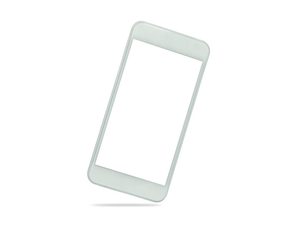 Smartphone móvil blanco con pantalla blanca en blanco para maqueta aislada sobre fondo blanco con ruta de recorte. La tecnología de telefonía celular y el diseño moderno digital pueden usar pantalla táctil
. - Foto, imagen