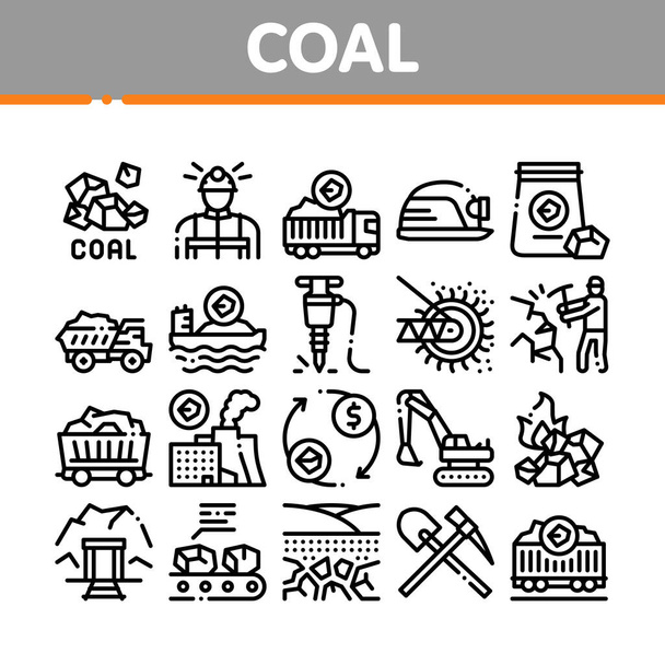 Sbírková sada ikon uhelného důlního zařízení - Vektor, obrázek