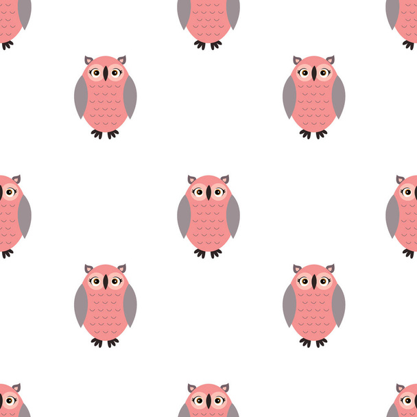 Seamless pattern with cute cartoon owl. Vector illustration on a flat style. - Вектор,изображение