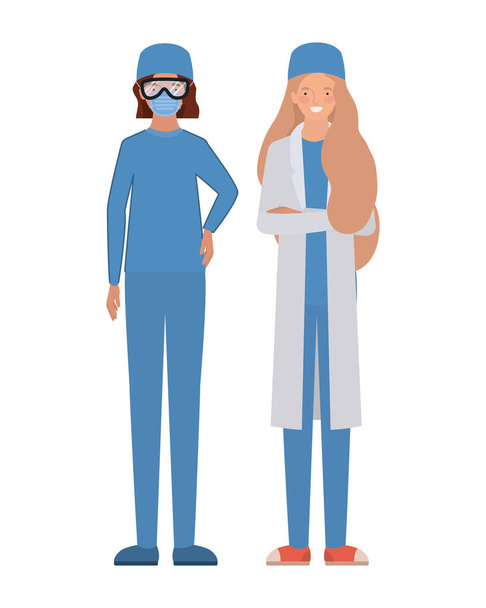 Női orvosok egyenruhák és maszkok vektor tervezés - Vektor, kép
