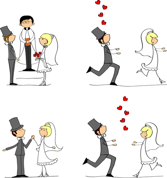 Wedding pictures, bride and groom in love - Vector, Image