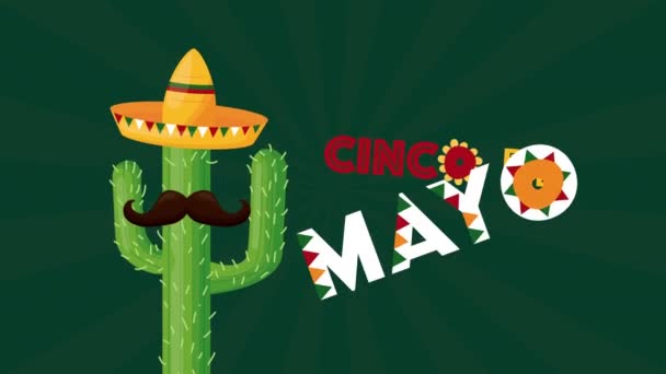Meksika usulü Cinco de mayonez kutlaması. Kaktüslü ve şapkalı. - Video, Çekim