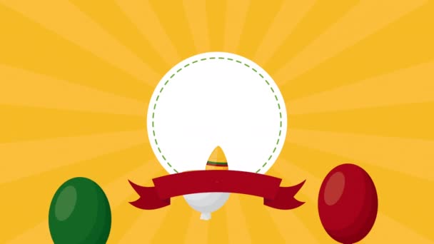 cinco de mayo εορτασμός Μεξικού με κάκτο χρησιμοποιώντας καπέλο και μπαλόνια ήλιο - Πλάνα, βίντεο