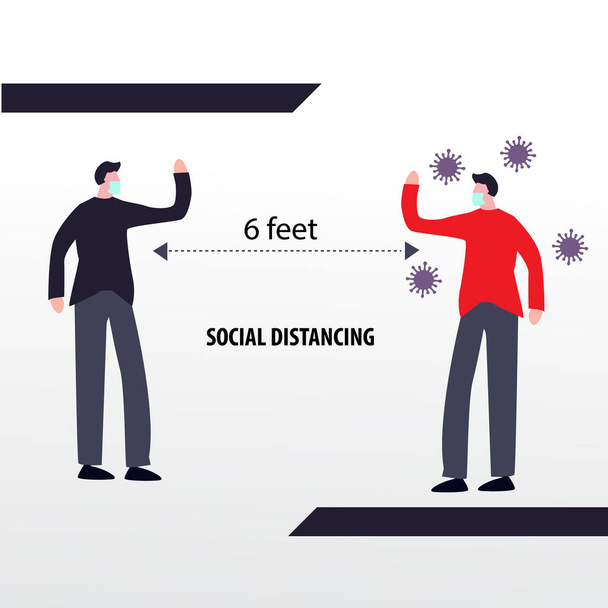Distanziamento sociale, mantenere la distanza nella società pubblica persone per proteggere dal COVID-19 coronavirus. vettore e illustrazione del concetto di prevenzione delle infezioni a distanza sociale
. - Vettoriali, immagini