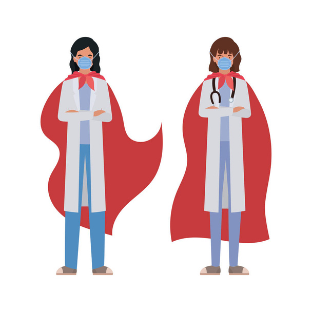 2019 ncov virüs tasarımı karşısında pelerinli kadın kahramanlar - Vektör, Görsel