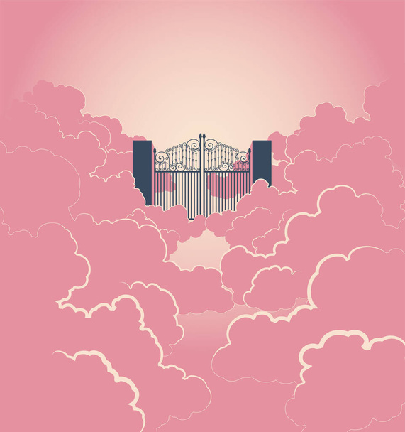 A vector illustration of a concept depicting the majestic pearly gates of heaven surrounded by clouds - Vector, Image