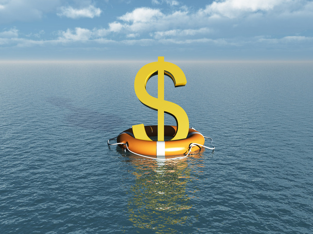 Money symbol at sea with lifebelt - Photo, Image