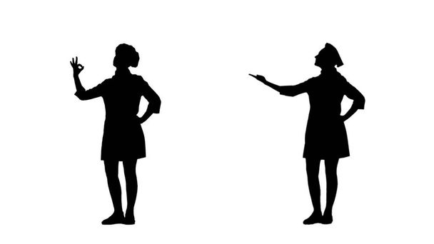 Deux silhouettes noires de chef femme gesticulant louant leurs plats
. - Photo, image