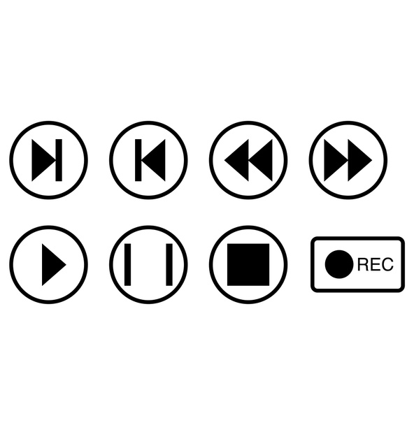 vector μουσικά κουμπιά εικονίδια σε κύκλους σε λευκό φόντο - Διάνυσμα, εικόνα