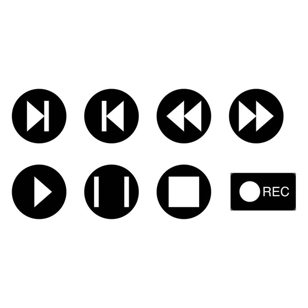 vector μουσικά κουμπιά εικονίδια σε μαύρους κύκλους σε λευκό φόντο - Διάνυσμα, εικόνα