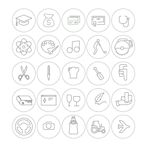 vector icons of professional industries in circles on white background - Vector, Image