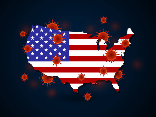 Corona virus covid-19 in USA United States with flag and map background,vector illustration - Vetor, Imagem