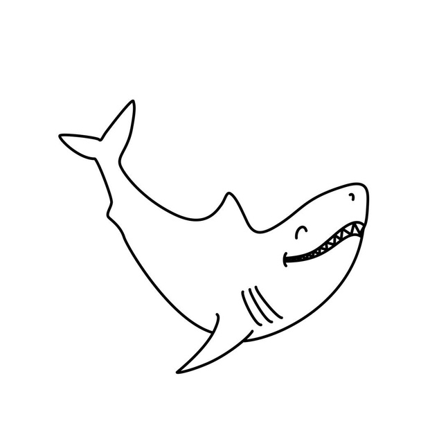 Coloring book: Cute smiling shark - Vector, Image