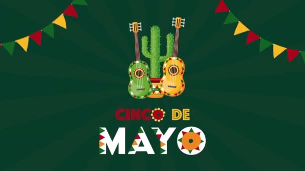cinco de mayo εορταστική μεξικάνικη με κιθάρες και κάκτους - Πλάνα, βίντεο