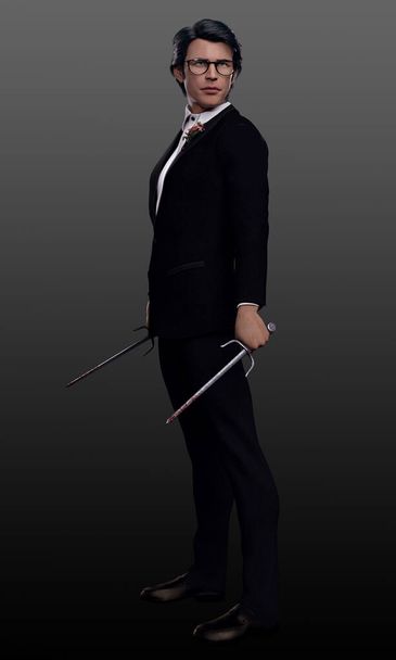 Jóképű férfi a Tuxedo Black Formal Suit szemüvegben - Fotó, kép
