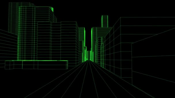 4K Futurisztikus Cyberpunk Wireframe Sc-Fi City 3D animáció 1 - Felvétel, videó