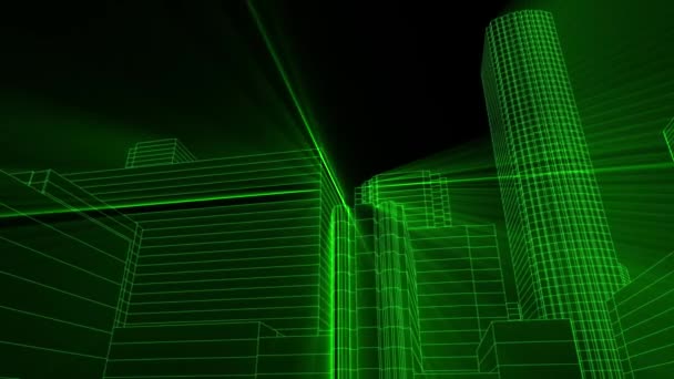 4K Futurystyczny Cyberpunk Wireframe Sc-Fi City Animacja 3D 4 - Materiał filmowy, wideo