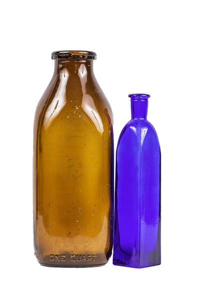 Blue and Brown Glass Bottles Isolated - Photo, Image