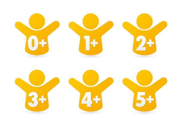 Vektor-Symbol für Kinder: 0 +, 1 +, 2 +, 3 +, 4 +, 5 +. Isoliert auf weißem Hintergrund. - Vektor, Bild