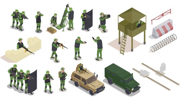 Katonai elemek ikon készlet - Vektor, kép
