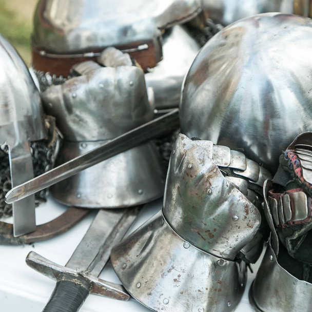 Metal gloves from knightly armor. Element protective armor - Φωτογραφία, εικόνα