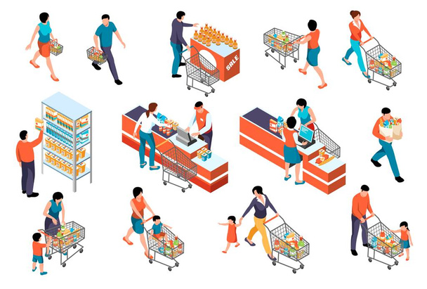 Isometrische Supermarktmenschen - Vektor, Bild