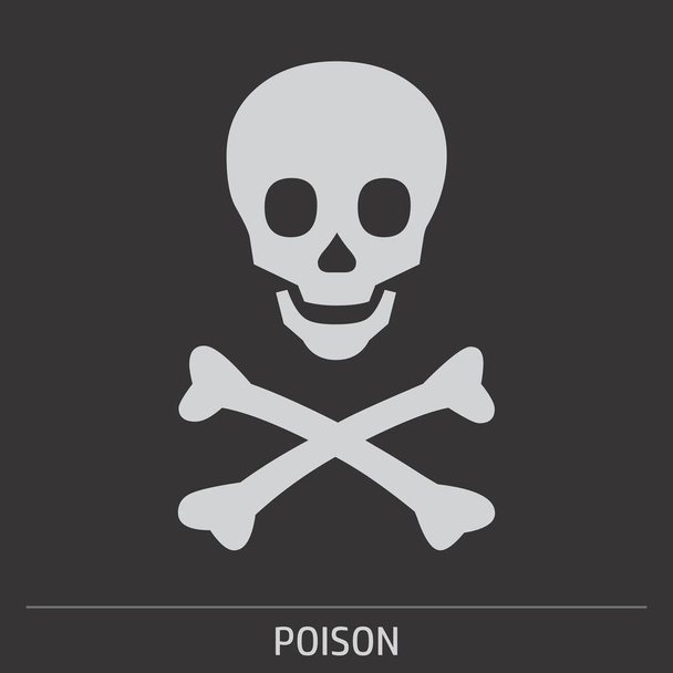 Gift-Schädel-Ikone auf grauem Hintergrund mit Etikett - Vektor, Bild