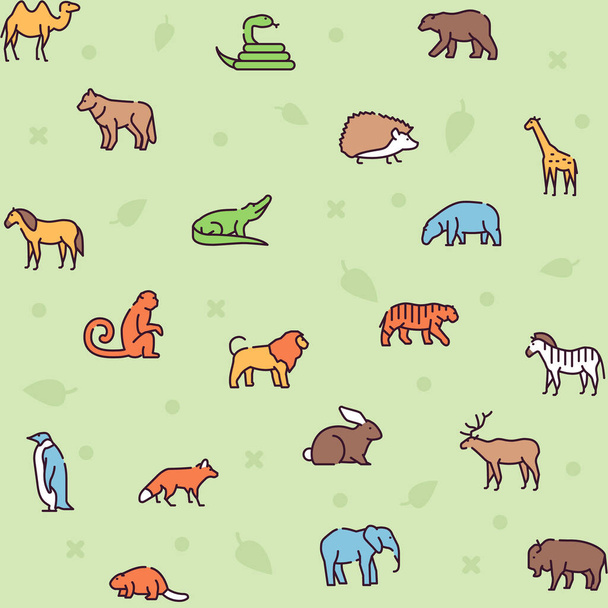 Wild animals symbols color linear vector icon set - Vector, Image