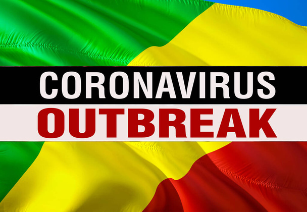 Novel coronavirus - 2019-nCoV on Congo flag, WUHAN virus concept Coronavirus є небезпечною концепцією з OUTBREAK text.3D, що робить китайський коронавірус спалахом. Прапор Конго. Коронавірус Епідемі - Фото, зображення