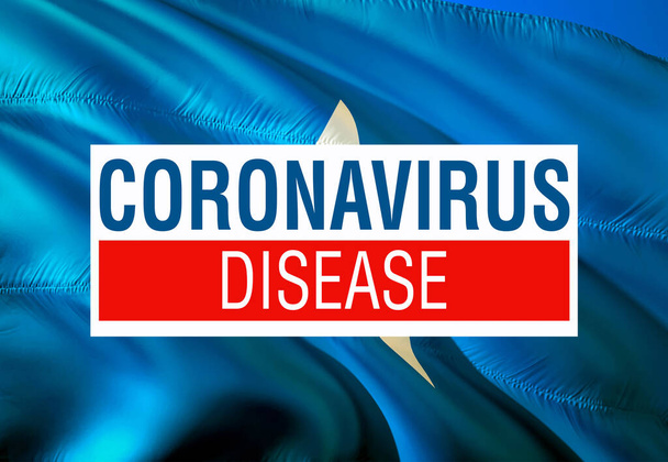 Coronavirus Szomáliában zászló DISEASE szöveges jel, 2019-nCoV Novel Coronavirus baktériumok. 3D-s renderelés Stop Coronavirus és nincs fertőzés koncepció. Veszélyes koronavírus sejt Kínából, Wuha - Fotó, kép