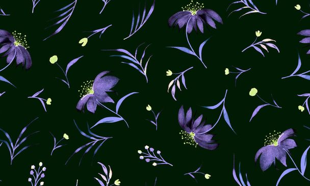 hand drawn seamless colorful bright pattern with colorful flowers - Foto, Bild