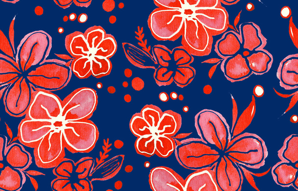 hand drawn seamless colorful bright pattern with colorful ceramic flowers - Photo, Image