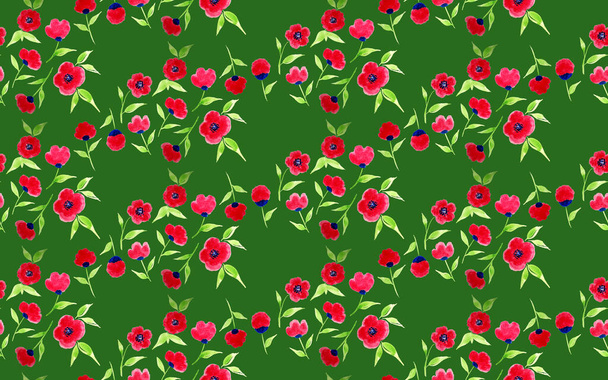 hand drawn seamless watercolor colorful bright pattern with red flowers - Фото, зображення