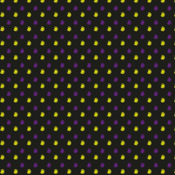 Padrão de bolinhas aquarela sem costura, cor amarelo-púrpura. No fundo preto, vetor
 - Vetor, Imagem
