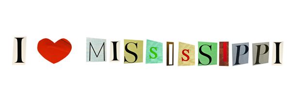 I Love Mississippi formé avec des lettres de magazine sur un fond blanc
 - Photo, image