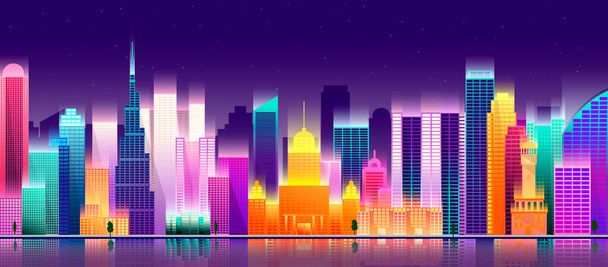 horizonte nocturno de Nueva York
 - Vector, imagen