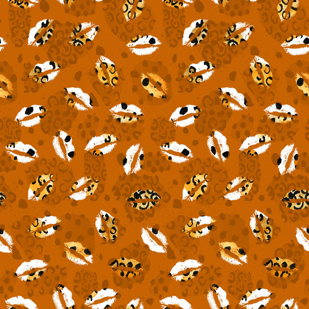 Bezešvé vzor s polibky otisky rtů a falešné leopard kůže černé skvrny  - Fotografie, Obrázek