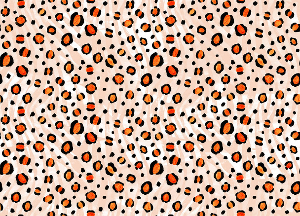 handgezeichnetes nahtloses helles Muster mit Zebrastreifen auf Leopardenflecken  - Foto, Bild