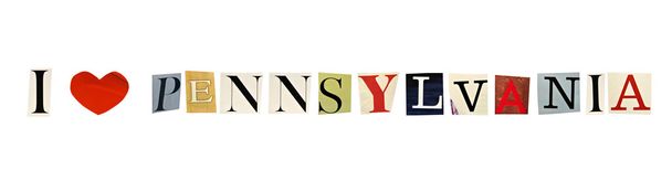 I Love Pennsylvanie formé avec des lettres de magazine sur un fond blanc
 - Photo, image