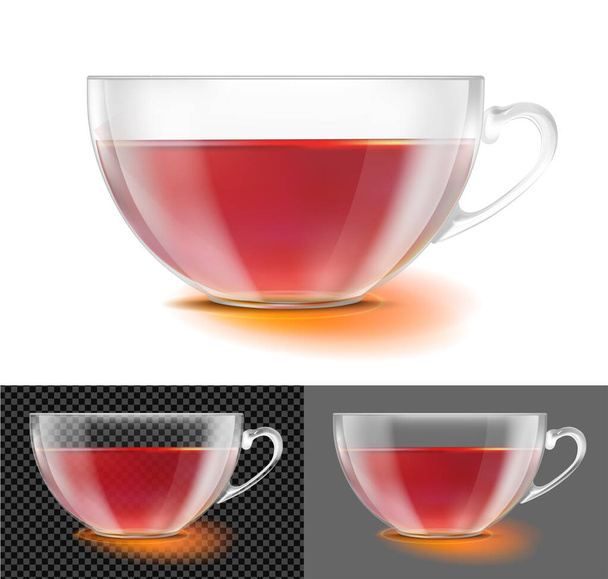 Transparent glass tea cup with black tea - Διάνυσμα, εικόνα