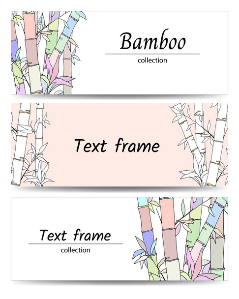 Japan set of horizontal banners with bamboo. Multicolor vector illustration for text frames. - Διάνυσμα, εικόνα
